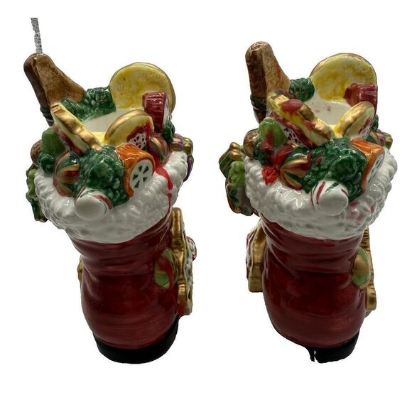 Fitz and Floyd Santa's Sweets Candy Cookies Boots Candleholders Set of 2 - Picture 4 of 9